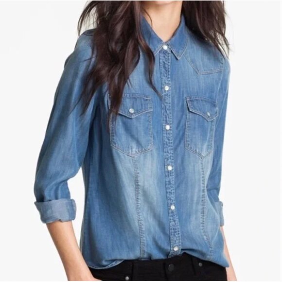 Trouve Lightweight Denim Western Snap Front Closure Shirt Size Small - Picture 1 of 8